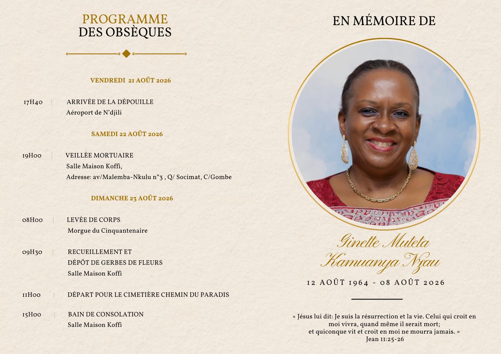 Funeral Programme of Ginette Muteta Kamwanya Nzau